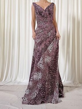 V-Neck Mauve Animal Print Evening Gown
